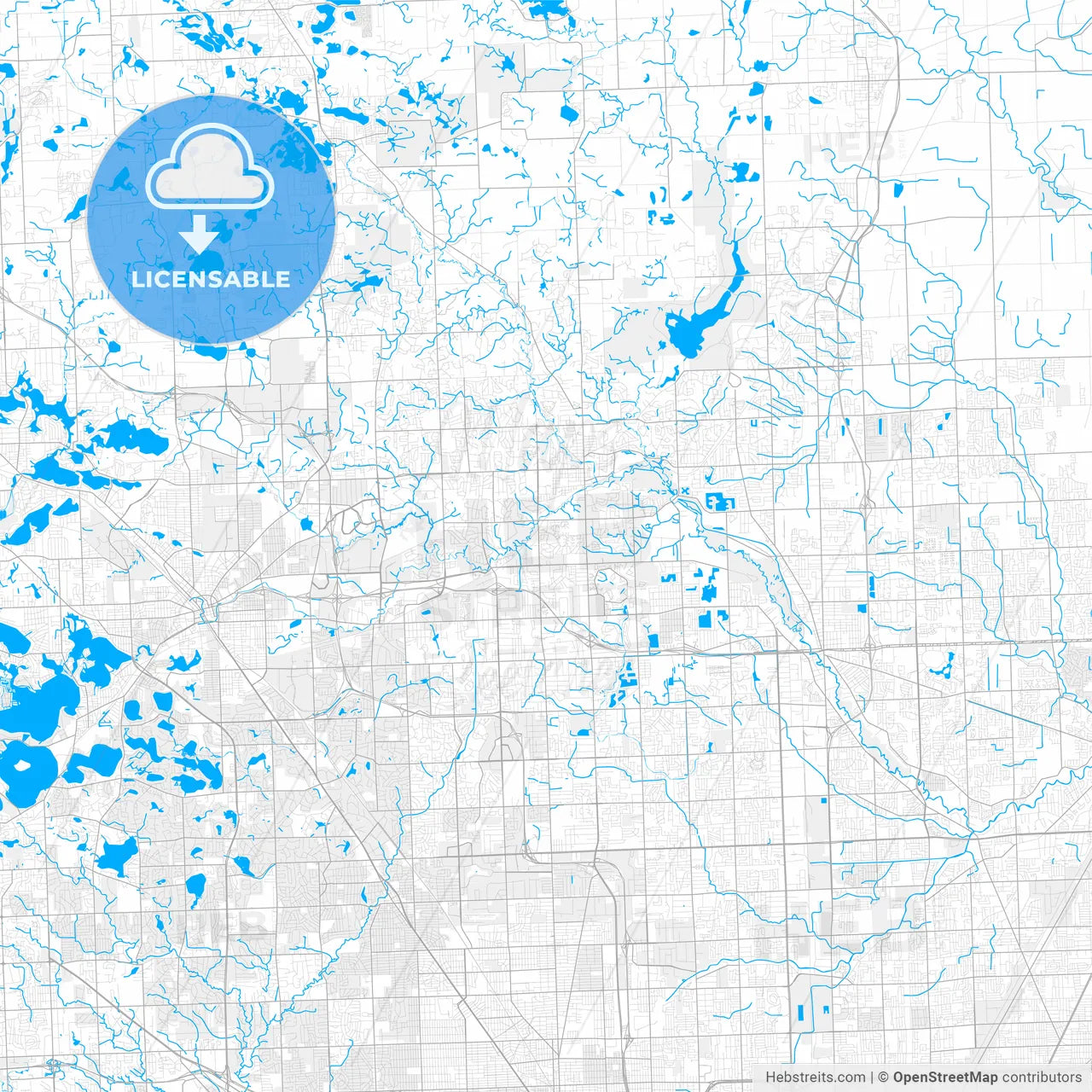 Rich detailed vector map of Rochester Hills, Michigan, USA