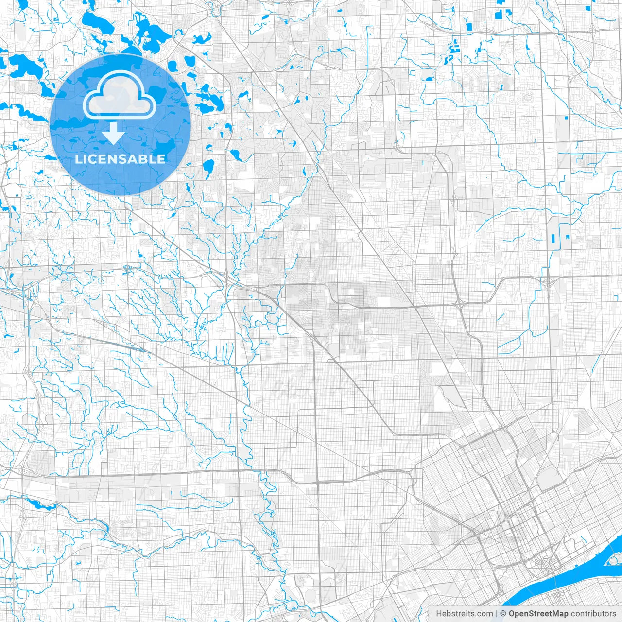 Rich detailed vector map of Southfield, Michigan, USA