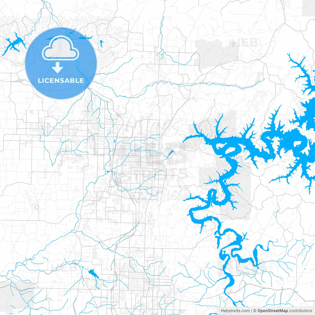 Rich detailed vector map of Rogers, Arkansas, USA