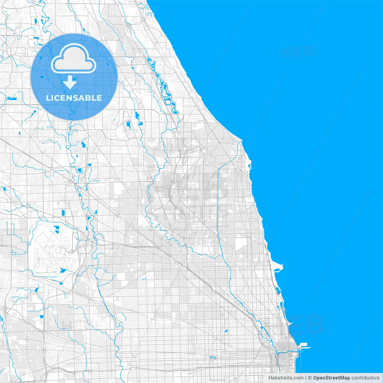 Rich detailed vector map of Skokie, Illinois, USA