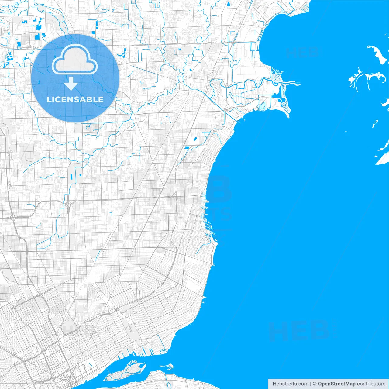 Rich detailed vector map of St. Clair Shores, Michigan, USA