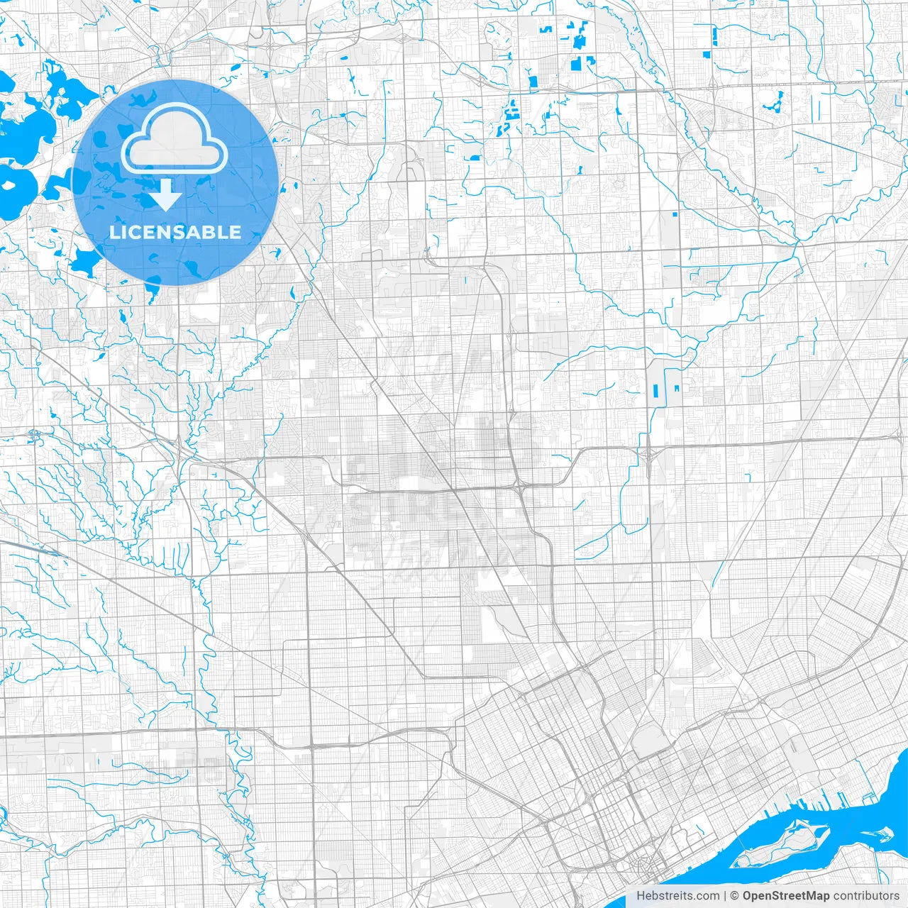 Rich detailed vector map of Royal Oak, Michigan, USA