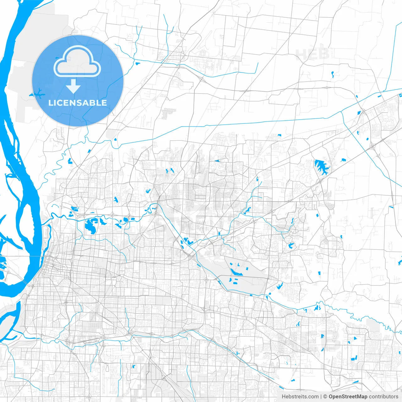 Rich detailed vector map of Bartlett, Tennessee, USA