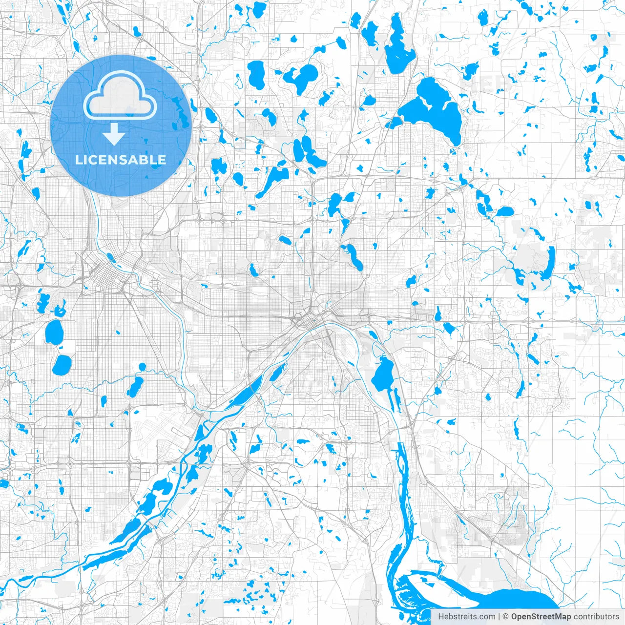 Rich detailed vector map of Saint Paul, Minnesota, U.S.A.