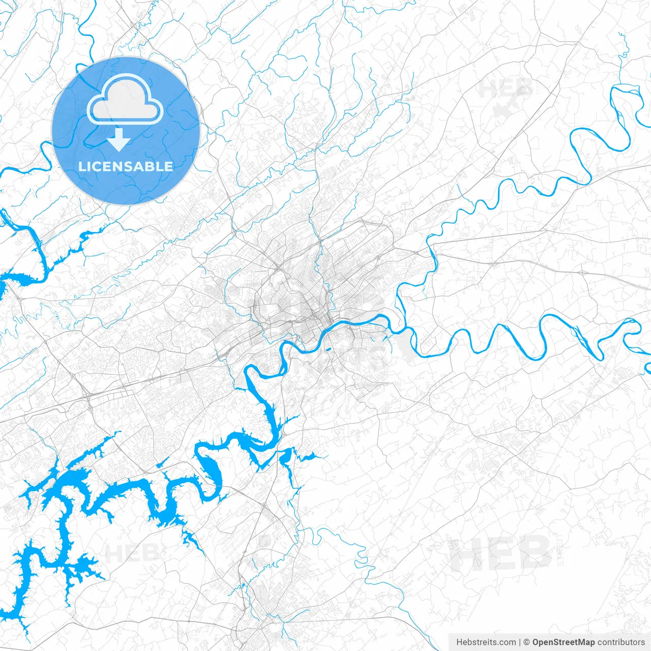 Rich detailed vector map of Knoxville, Tennessee, USA