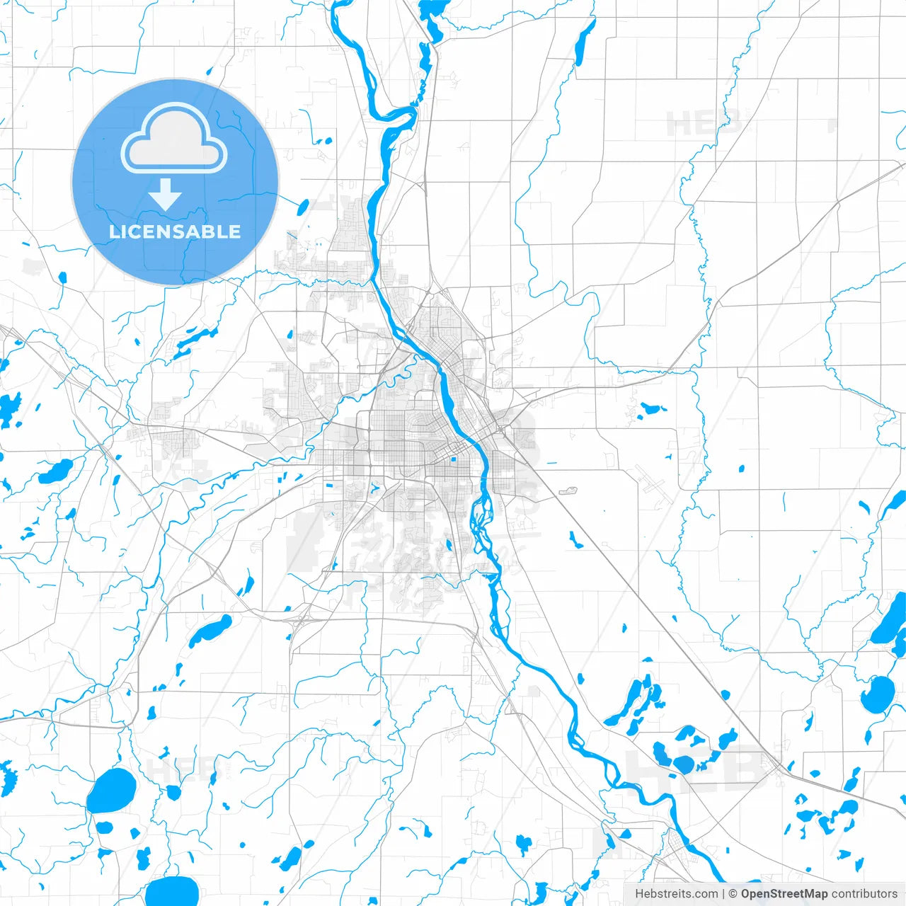 Rich detailed vector map of St. Cloud, Minnesota, USA