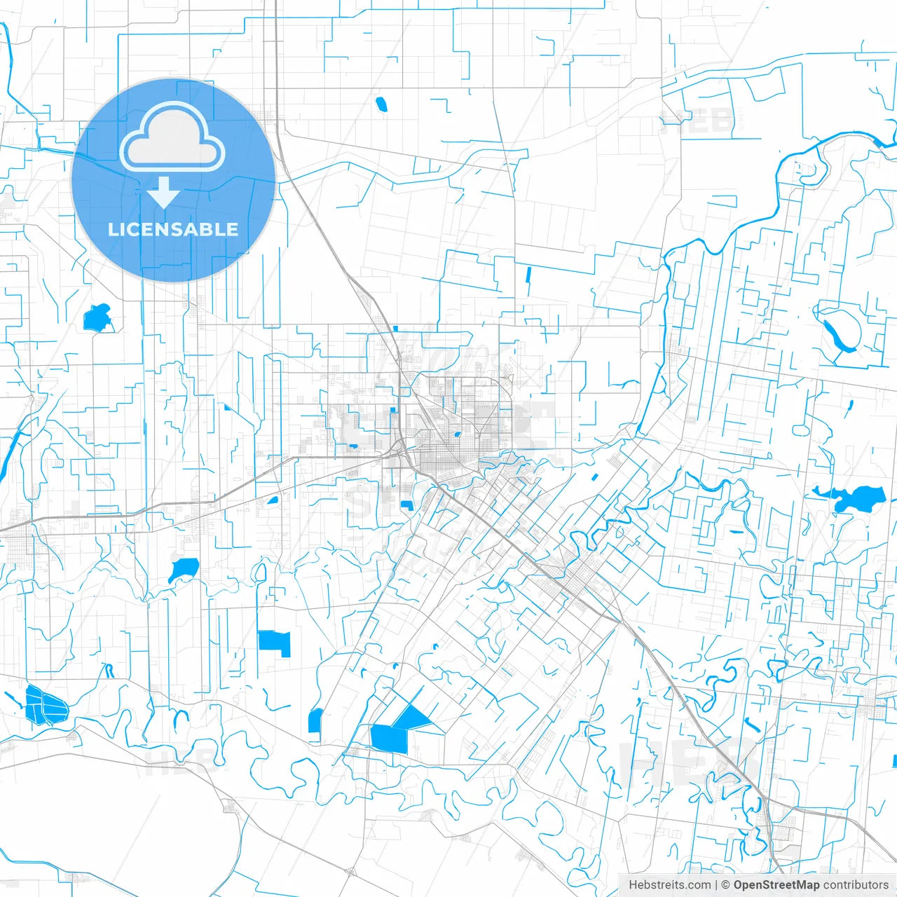Rich detailed vector map of Harlingen, Texas, USA