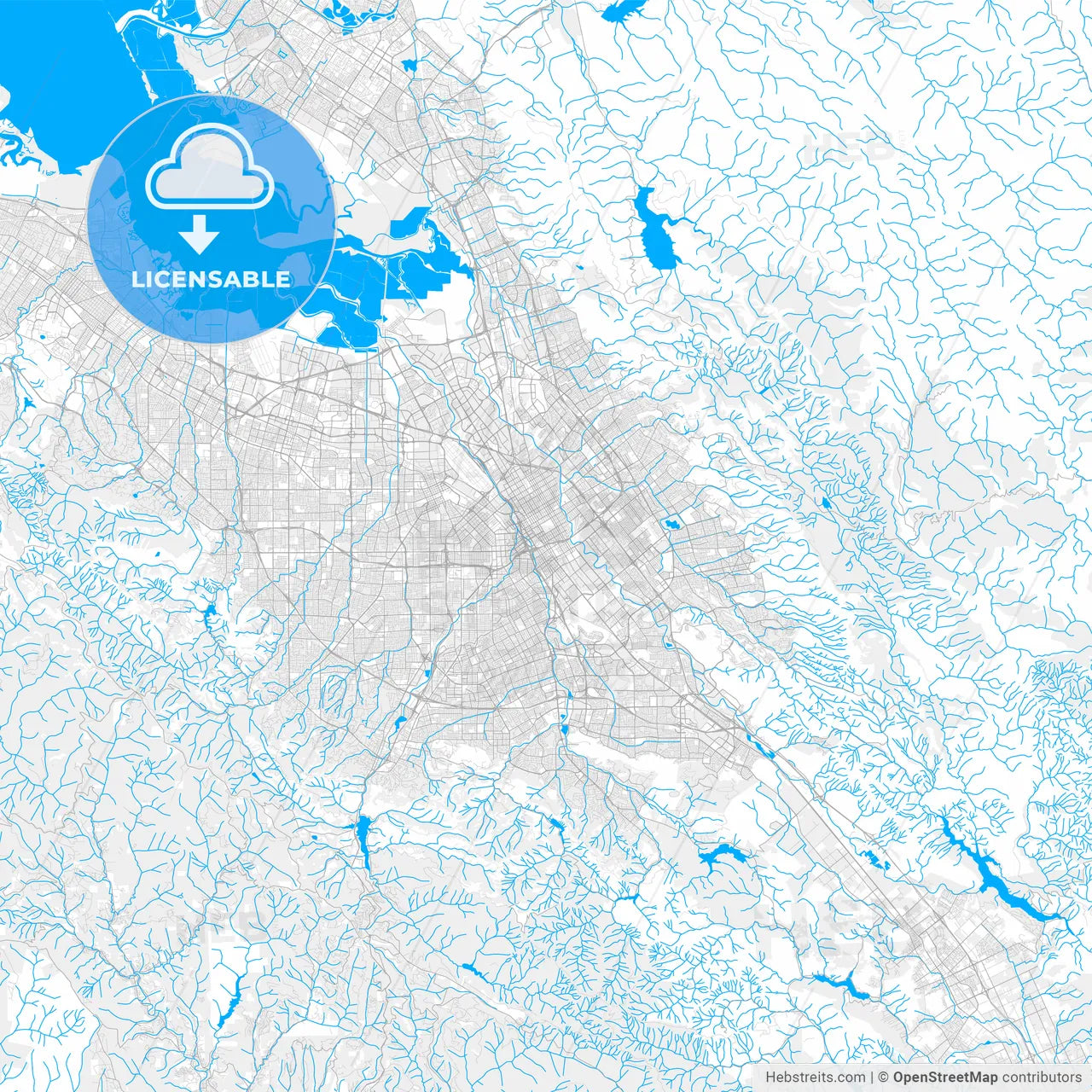 Rich detailed vector map of San Jose, California, U.S.A.