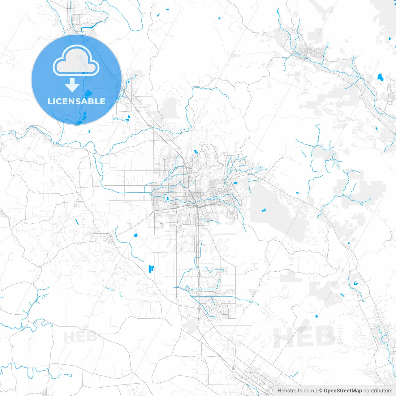 Rich detailed vector map of Santa Rosa, California, USA
