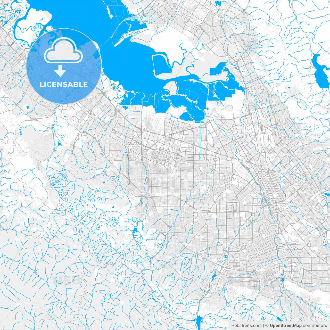 Rich detailed vector map of Sunnyvale, California, USA
