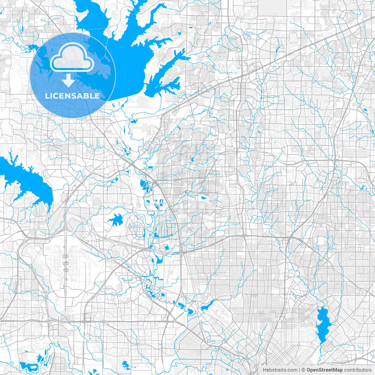 Rich detailed vector map of Carrollton, Texas, USA