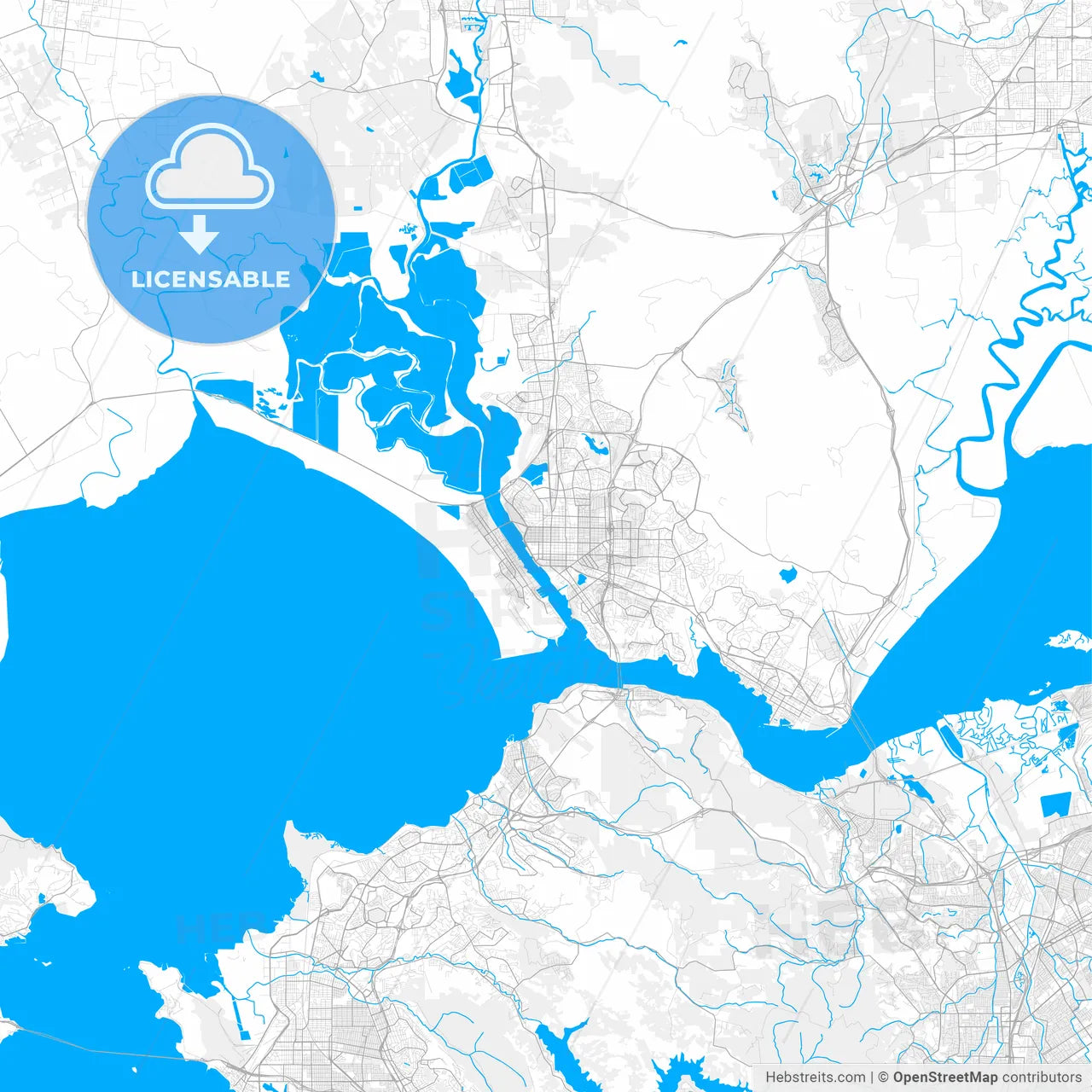 Rich detailed vector map of Vallejo, California, USA