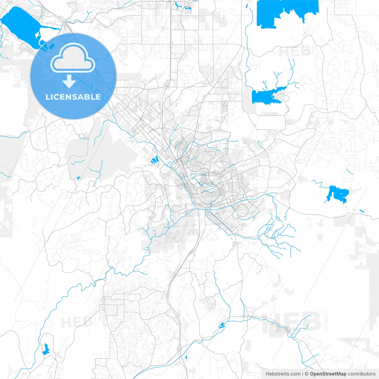 Rich detailed vector map of Temecula, California, USA