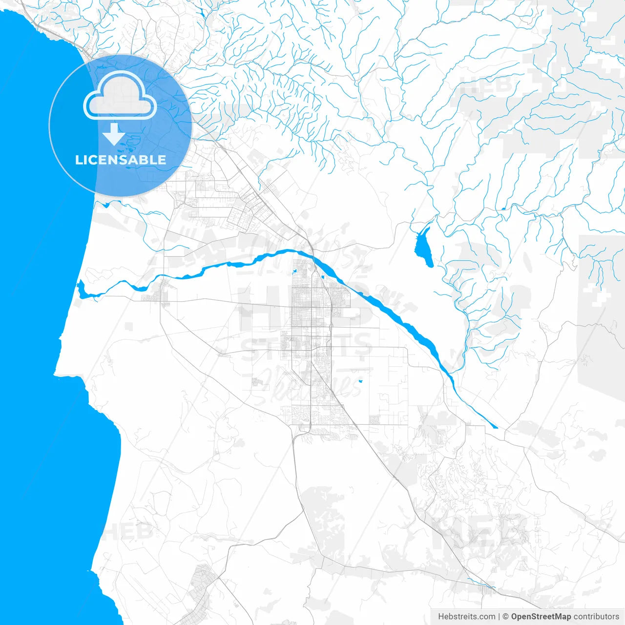 Rich detailed vector map of Santa Maria, California, USA