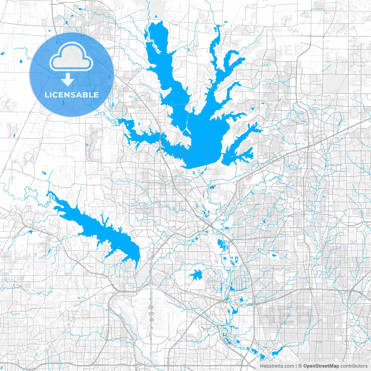 Rich detailed vector map of Lewisville, Texas, USA