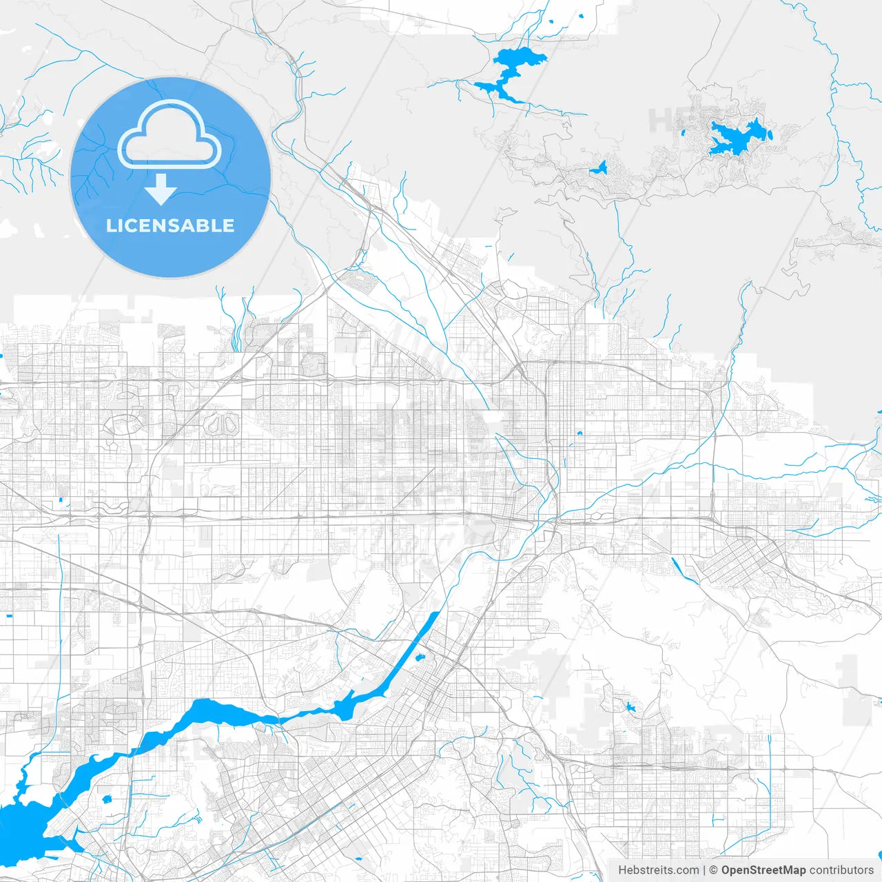 Rich detailed vector map of Rialto, California, USA