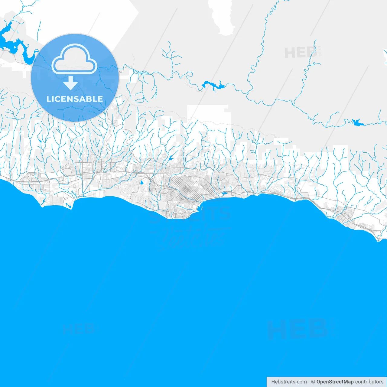 Rich detailed vector map of Santa Barbara, California, USA