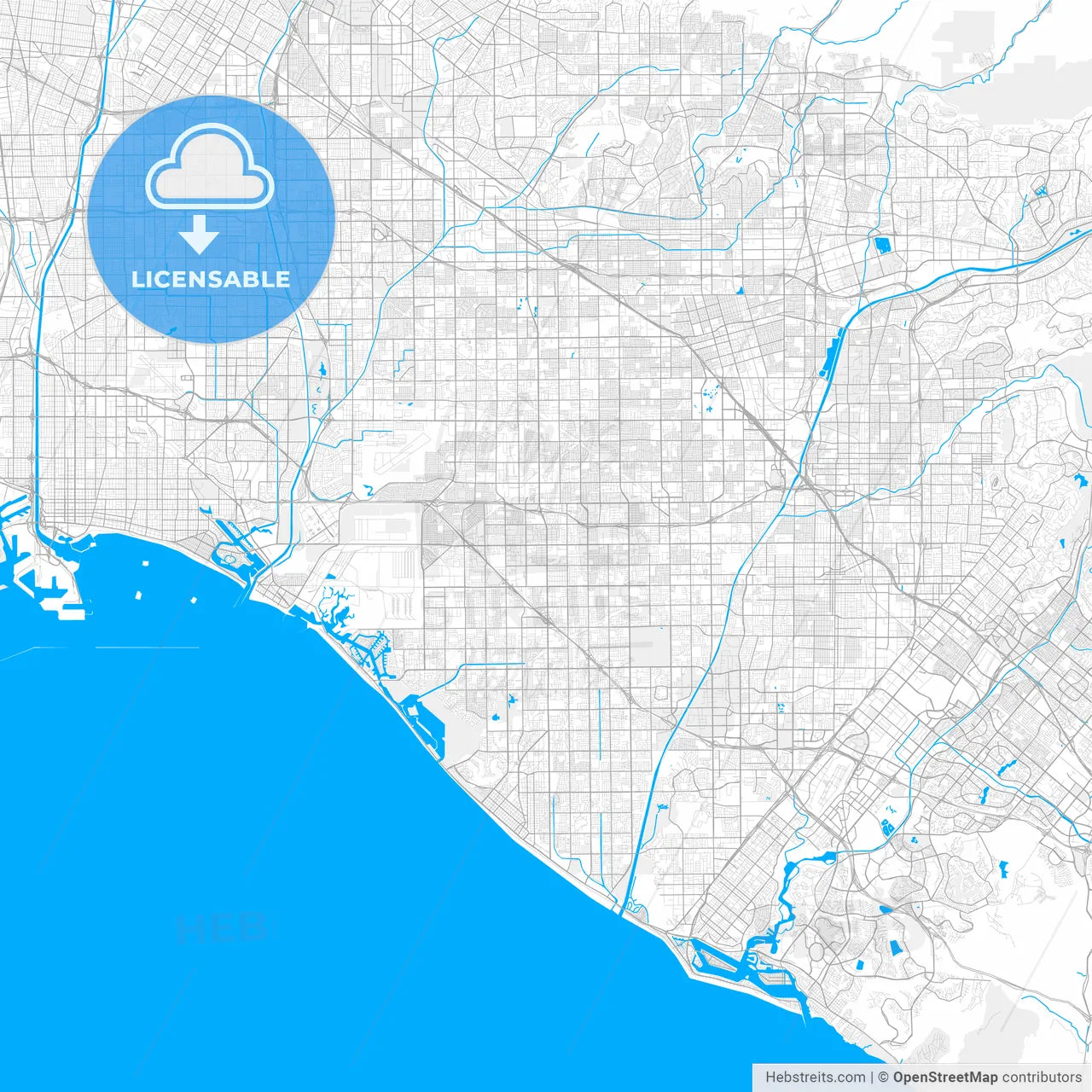 Rich detailed vector map of Westminster, California, USA