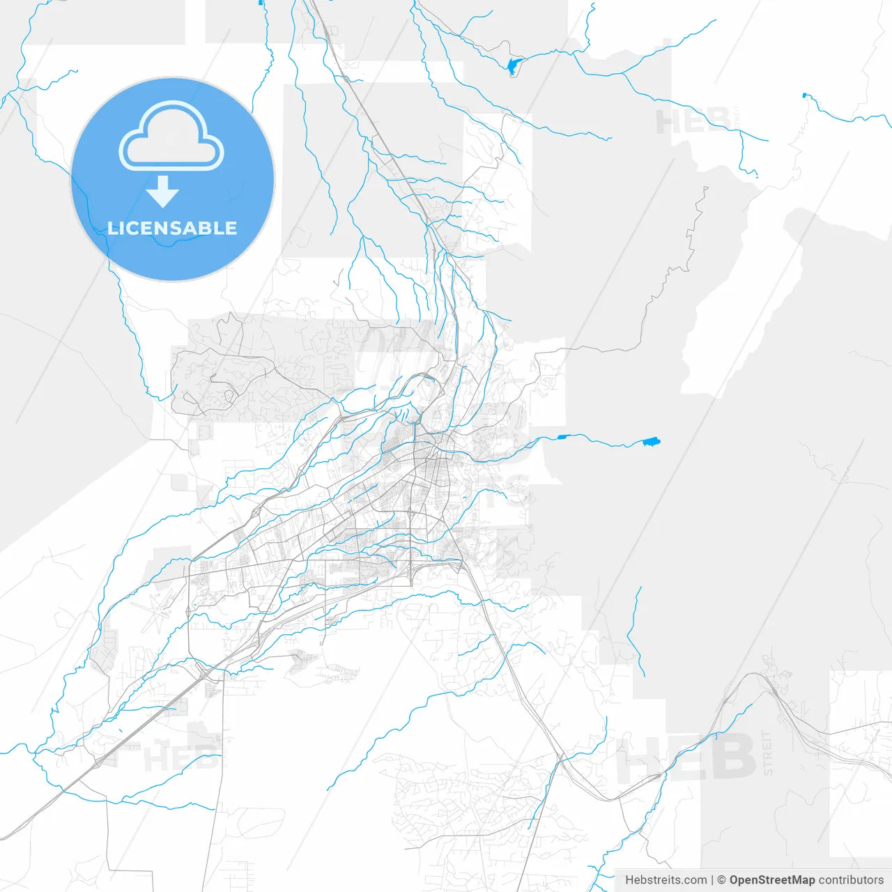 Rich detailed vector map of Santa Fe, New Mexico, USA
