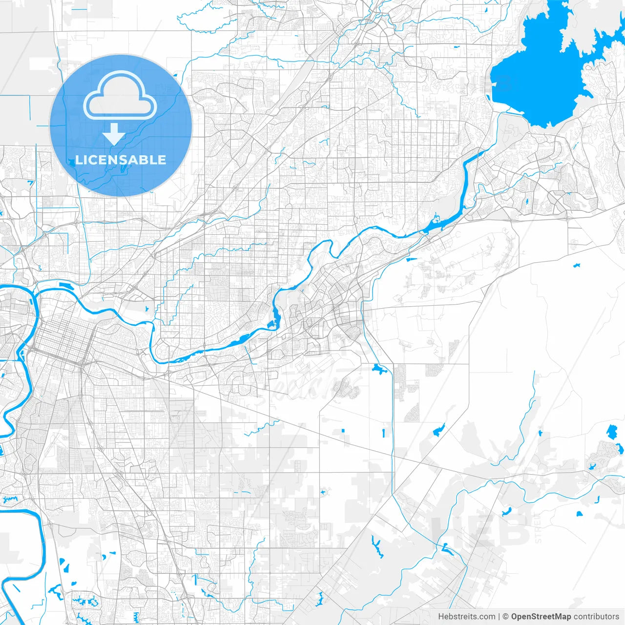 Rich detailed vector map of Rancho Cordova, California, USA