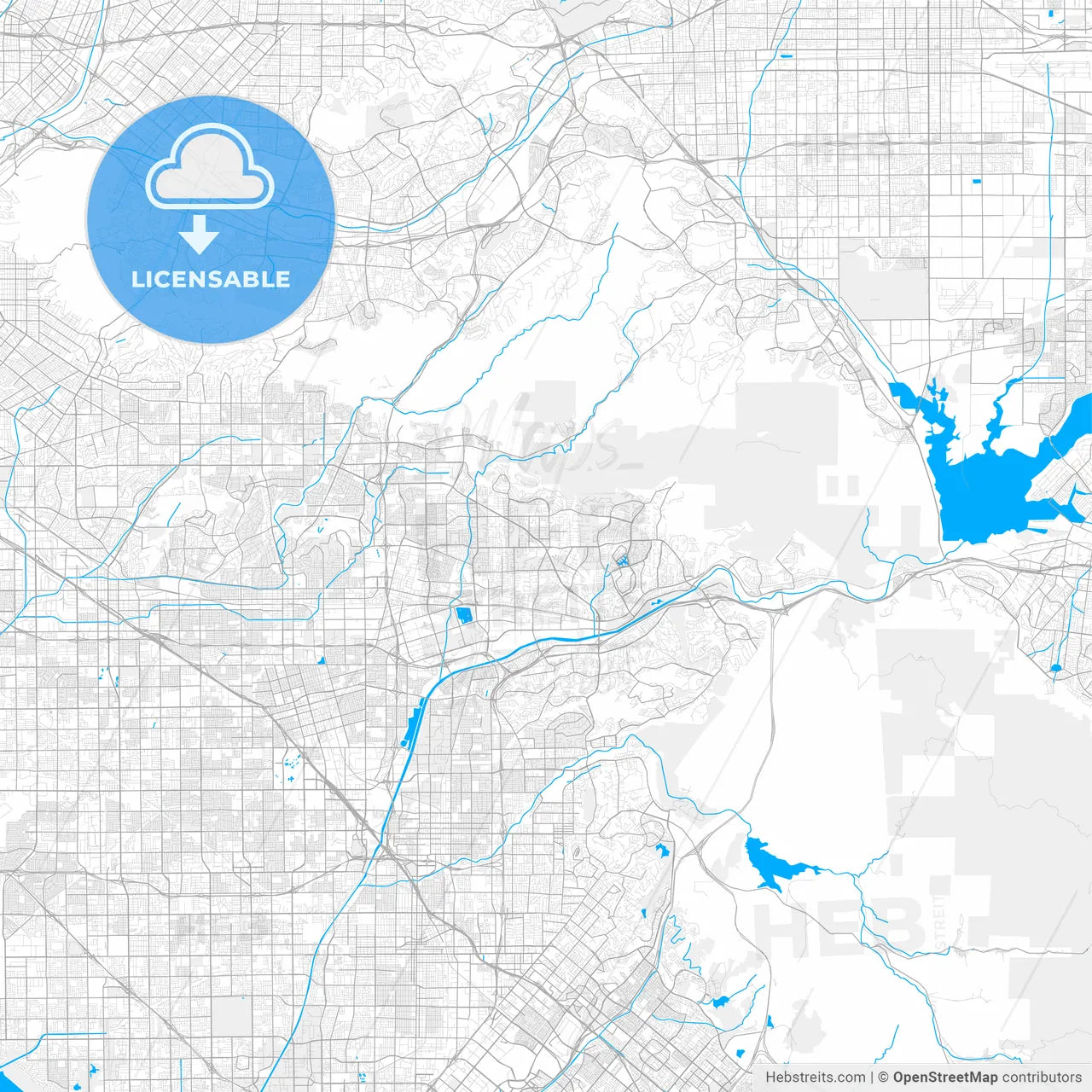 Rich detailed vector map of Yorba Linda, California, USA