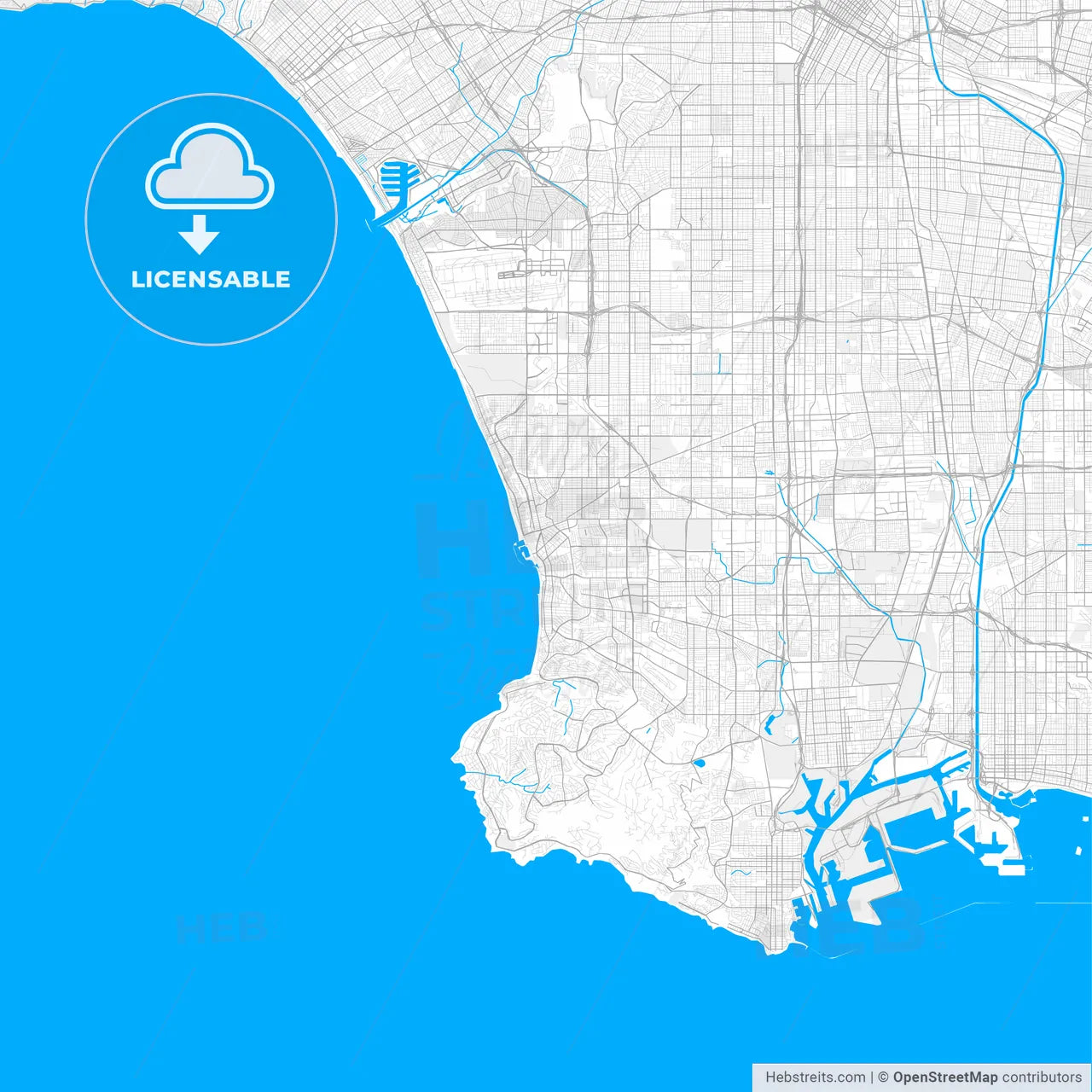 Rich detailed vector map of Redondo Beach, California, USA
