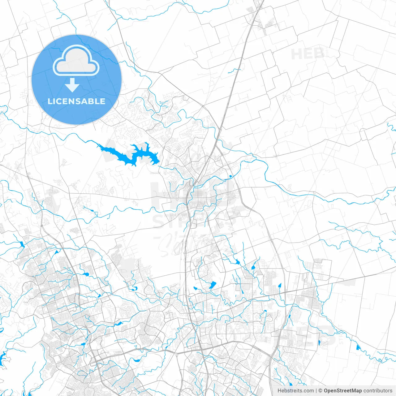 Rich detailed vector map of Georgetown, Texas, USA