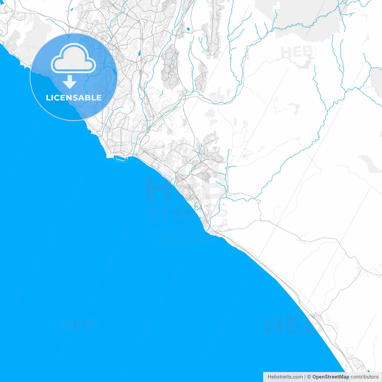 Rich detailed vector map of San Clemente, California, USA