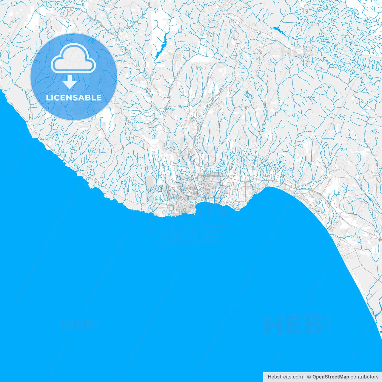 Rich detailed vector map of Santa Cruz, California, USA