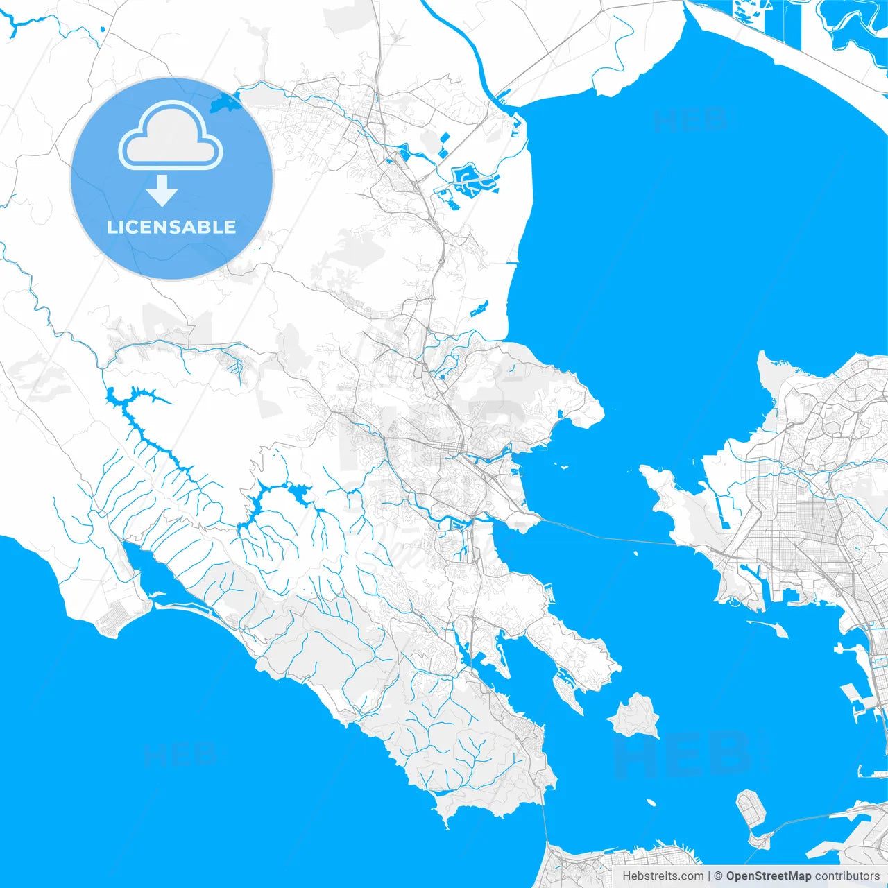 Rich detailed vector map of San Rafael, California, USA