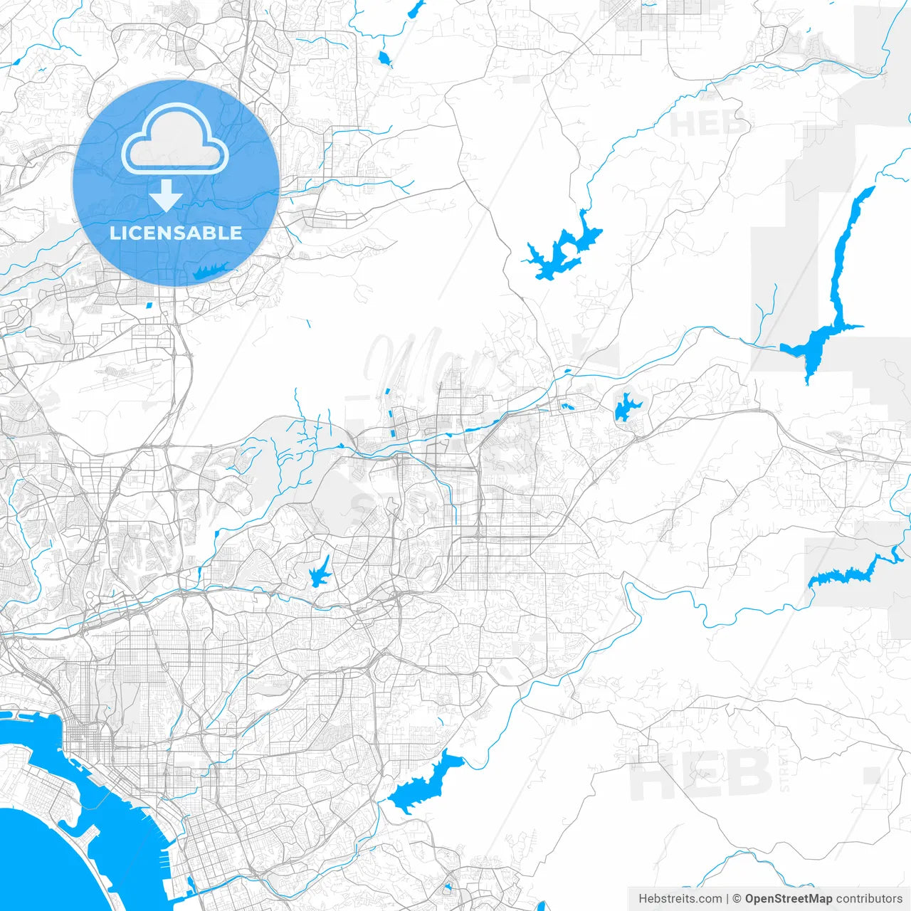 Rich detailed vector map of Santee, California, USA