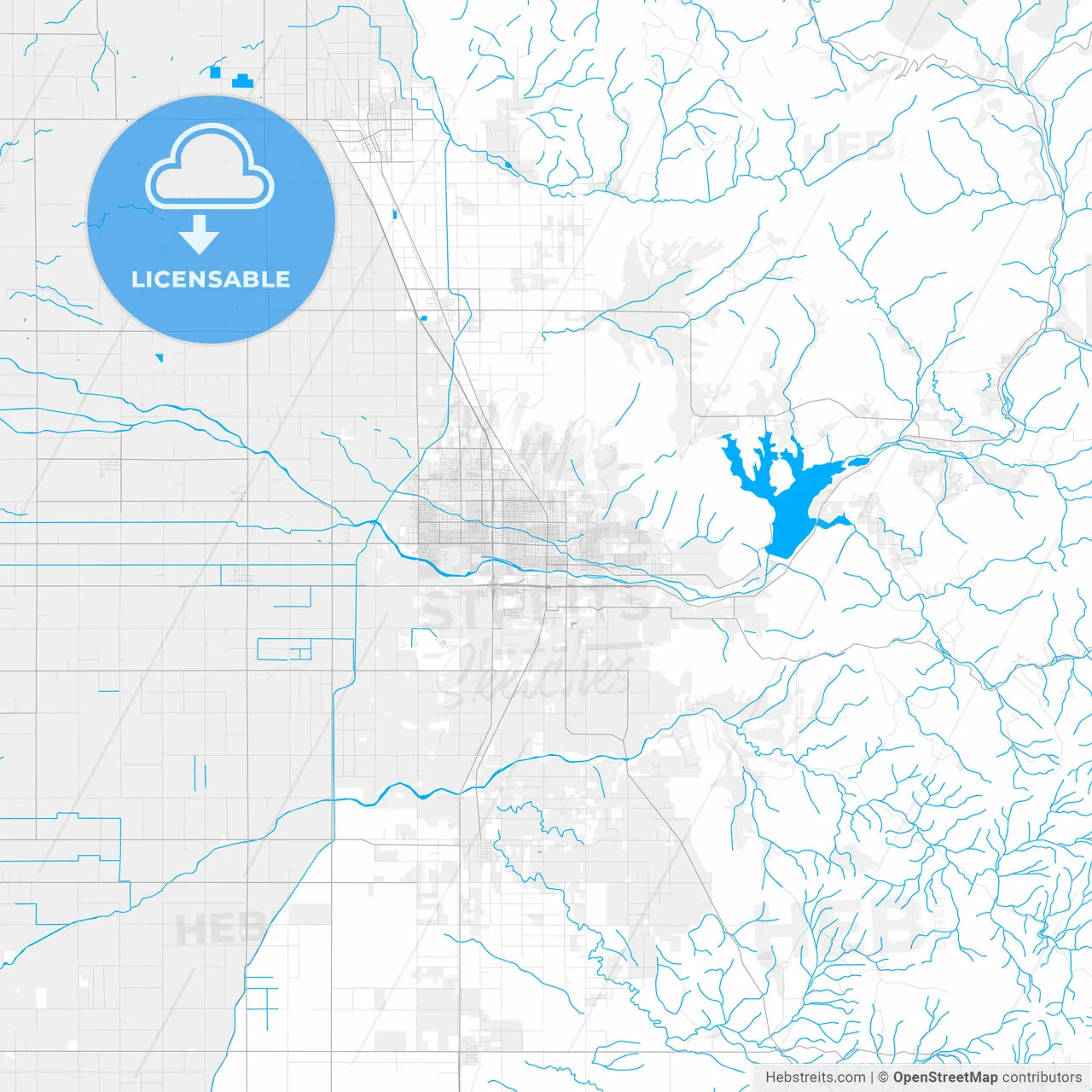 Rich detailed vector map of Porterville, California, USA