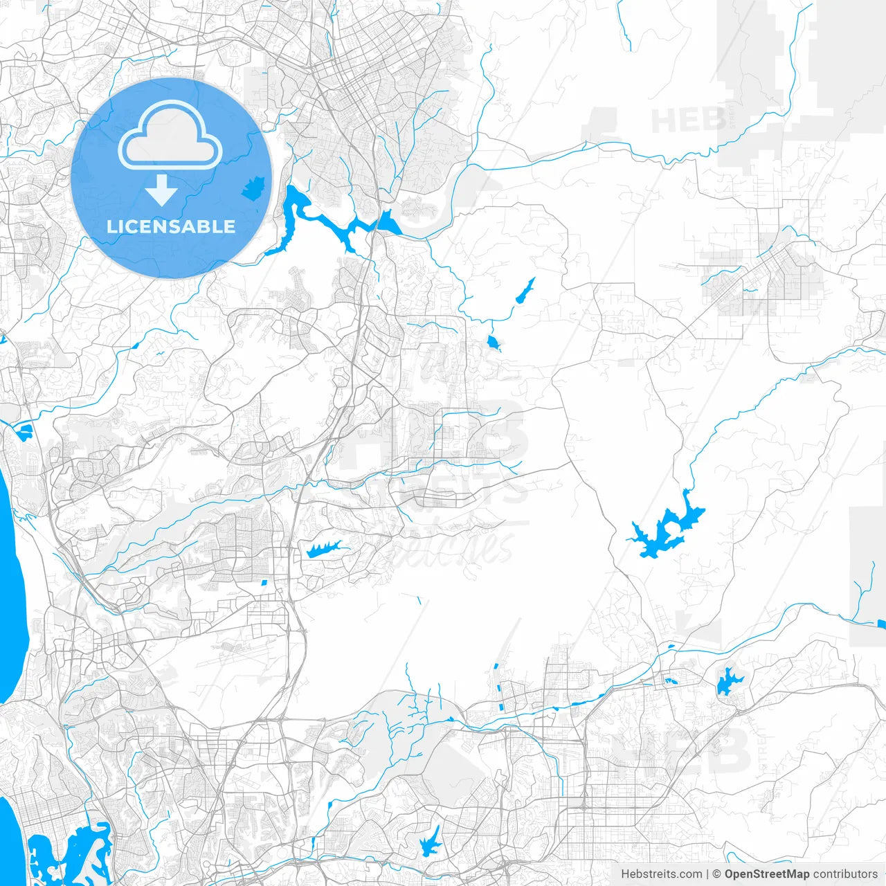 Rich detailed vector map of Poway, California, United States of America