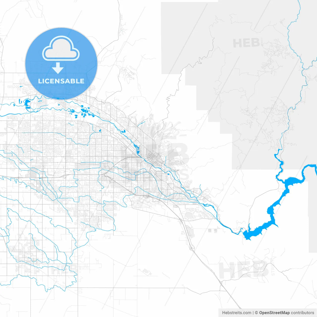 Rich detailed vector map of Boise, Idaho, U.S.A.