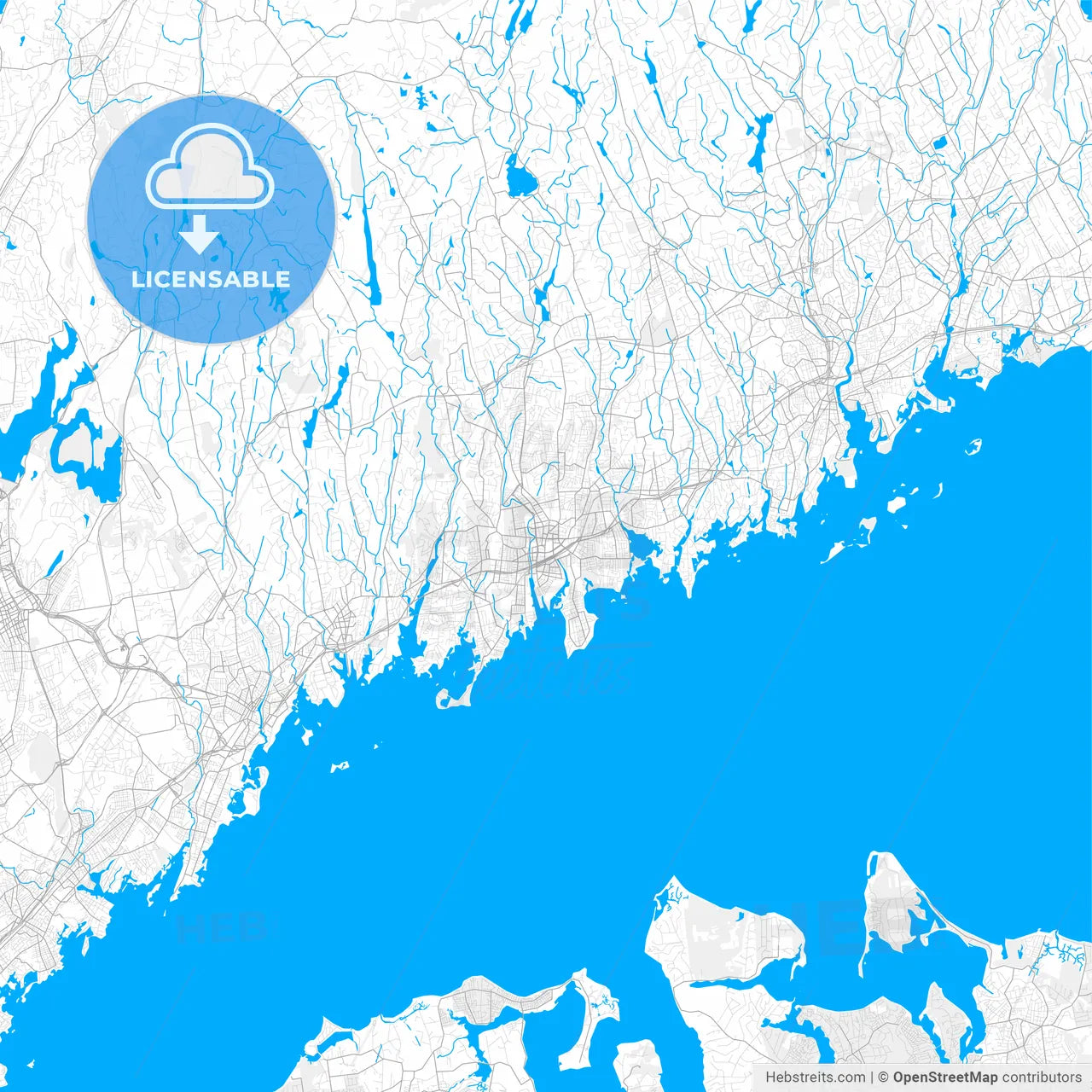 Rich detailed vector map of Stamford, Connecticut, USA