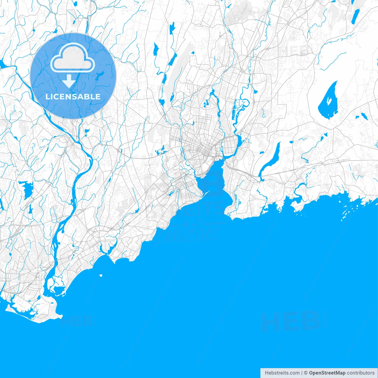 Rich detailed vector map of West Haven, Connecticut, USA