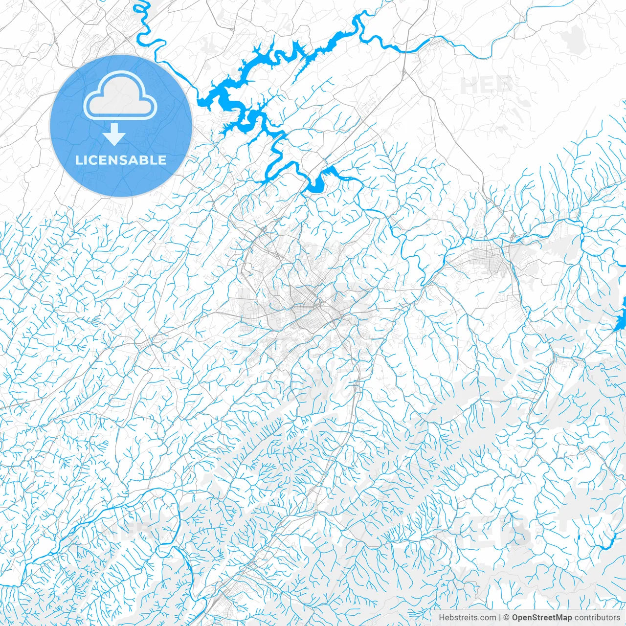 Rich detailed vector map of Johnson City, Tennessee, USA