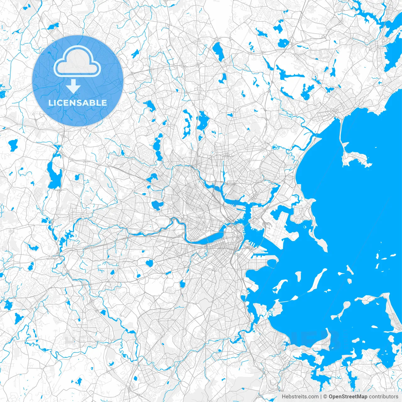 Rich detailed vector map of Somerville, Massachusetts, USA