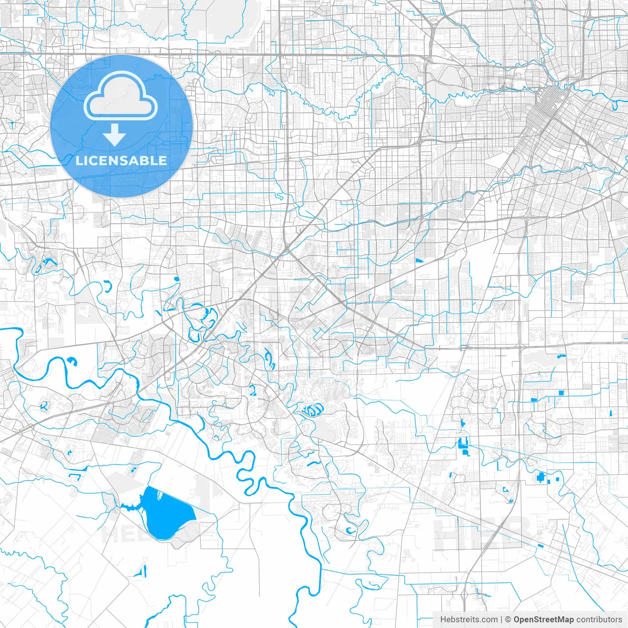 Rich detailed vector map of Missouri City, Texas, USA