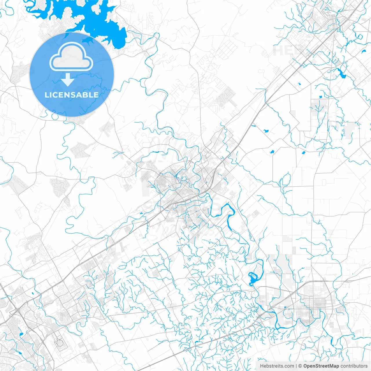 Rich detailed vector map of New Braunfels, Texas, USA