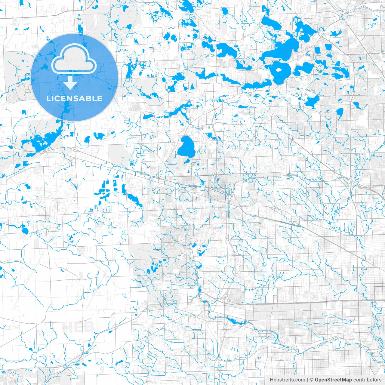 Rich detailed vector map of Novi, Michigan, USA