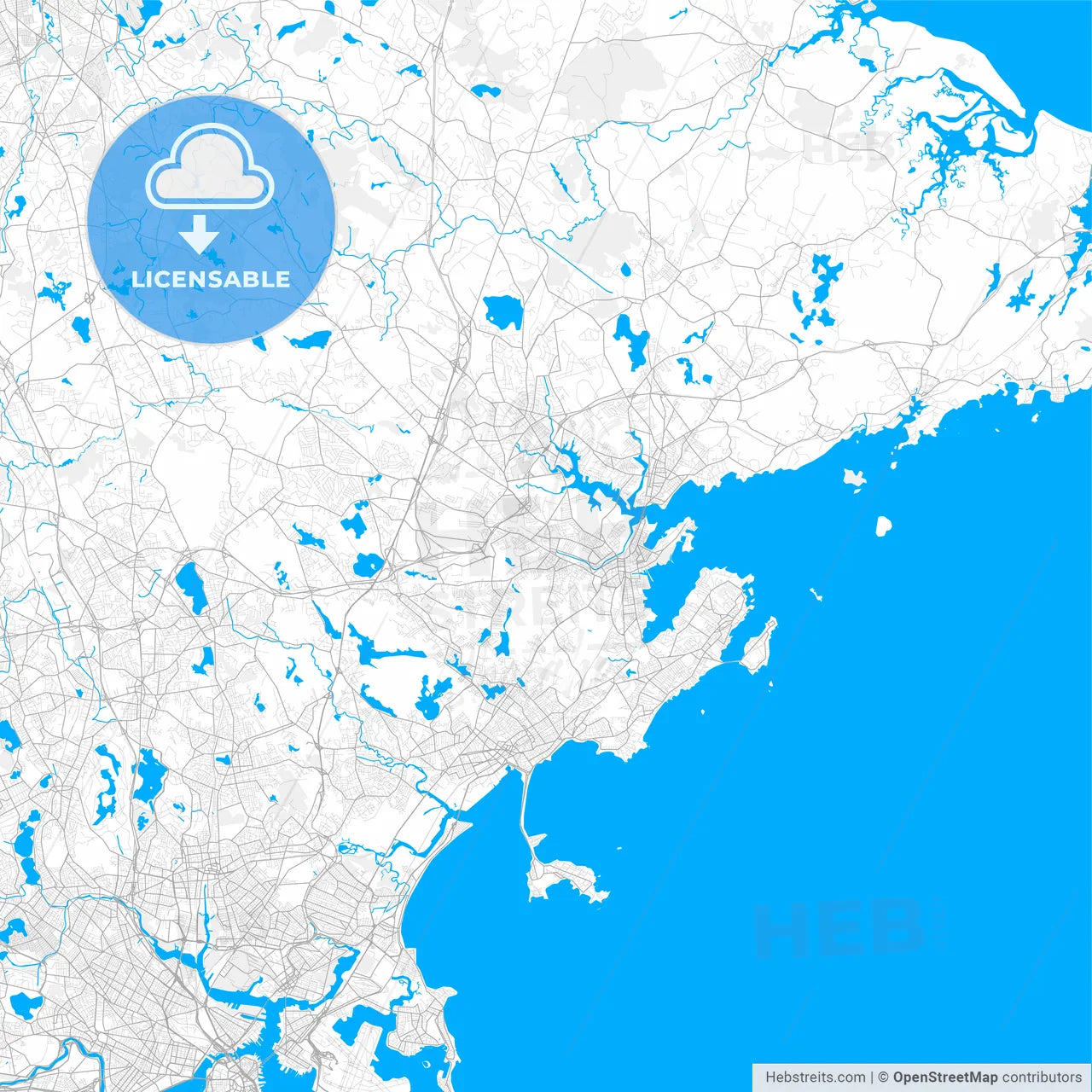 Rich detailed vector map of Peabody, Massachusetts, United States of America