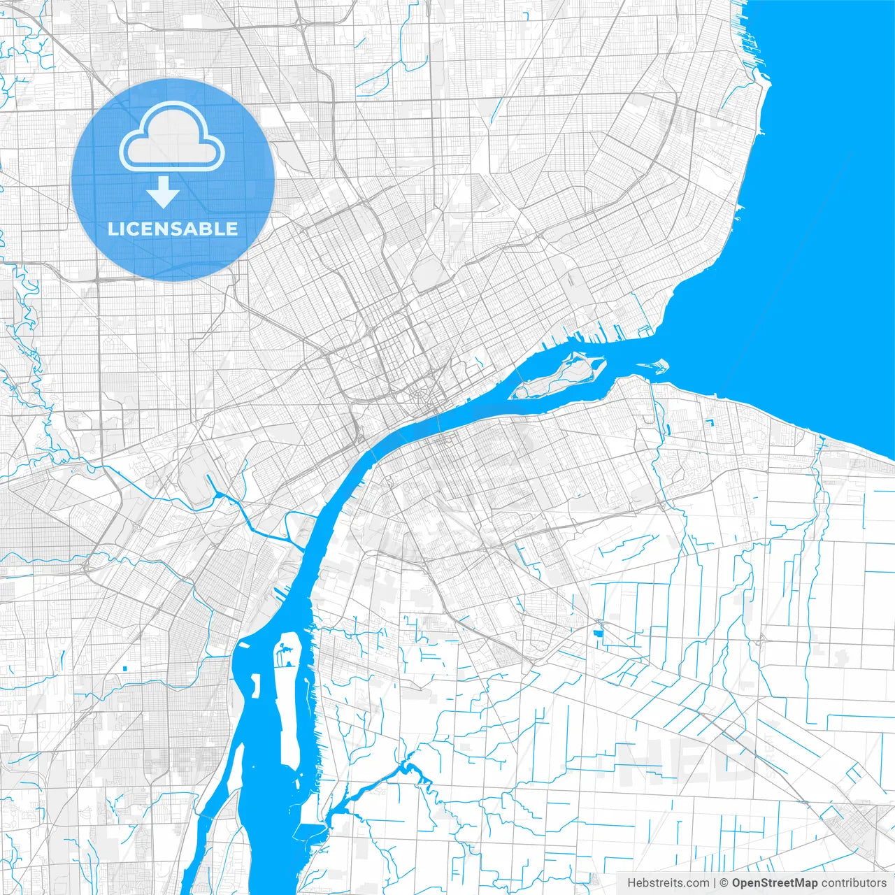 Rich detailed vector map of Windsor, Ontario, Canada