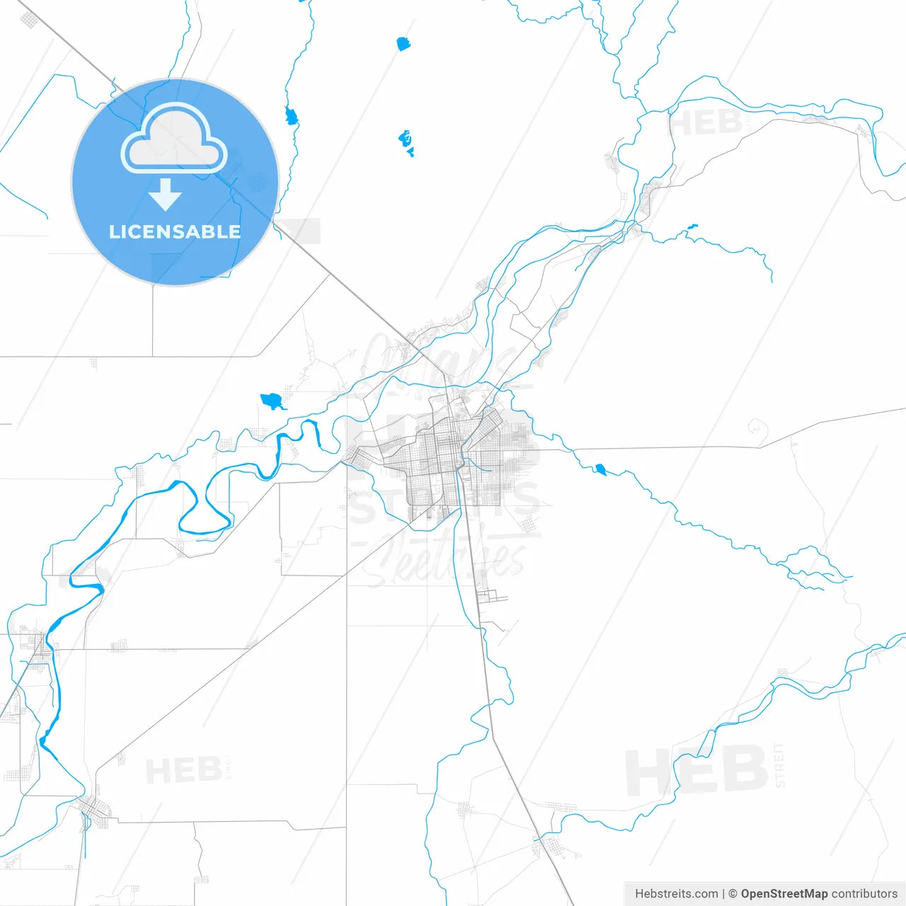 Rich detailed vector map of Navojoa, Sonora, Mexico