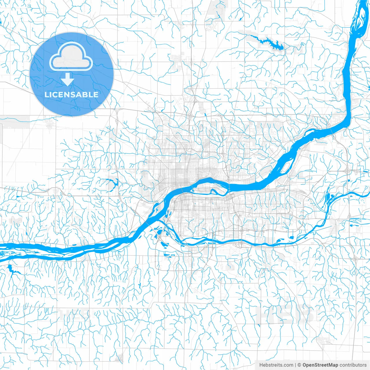 Rich detailed vector map of Davenport, Iowa, USA