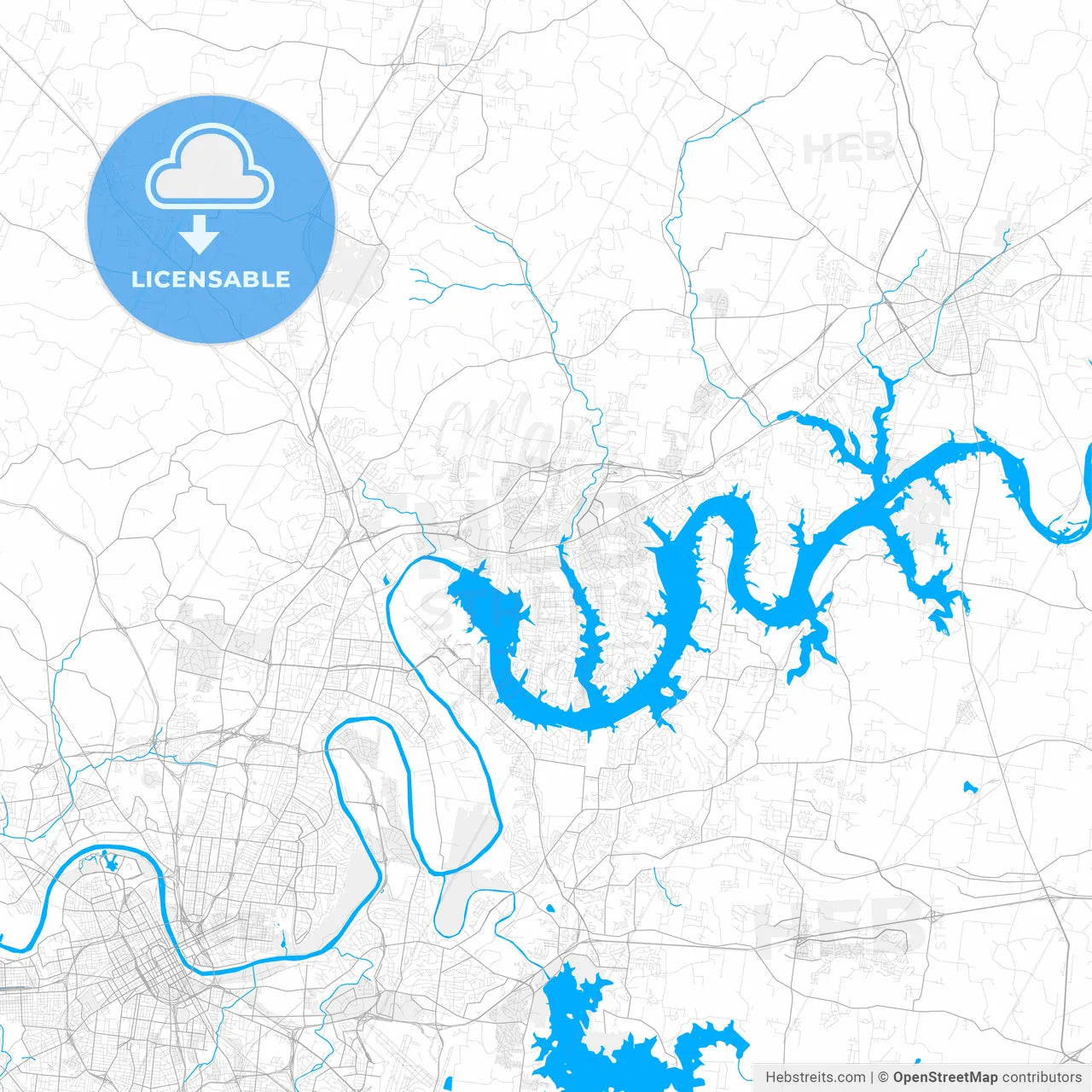 Rich detailed vector map of Hendersonville, Tennessee, USA