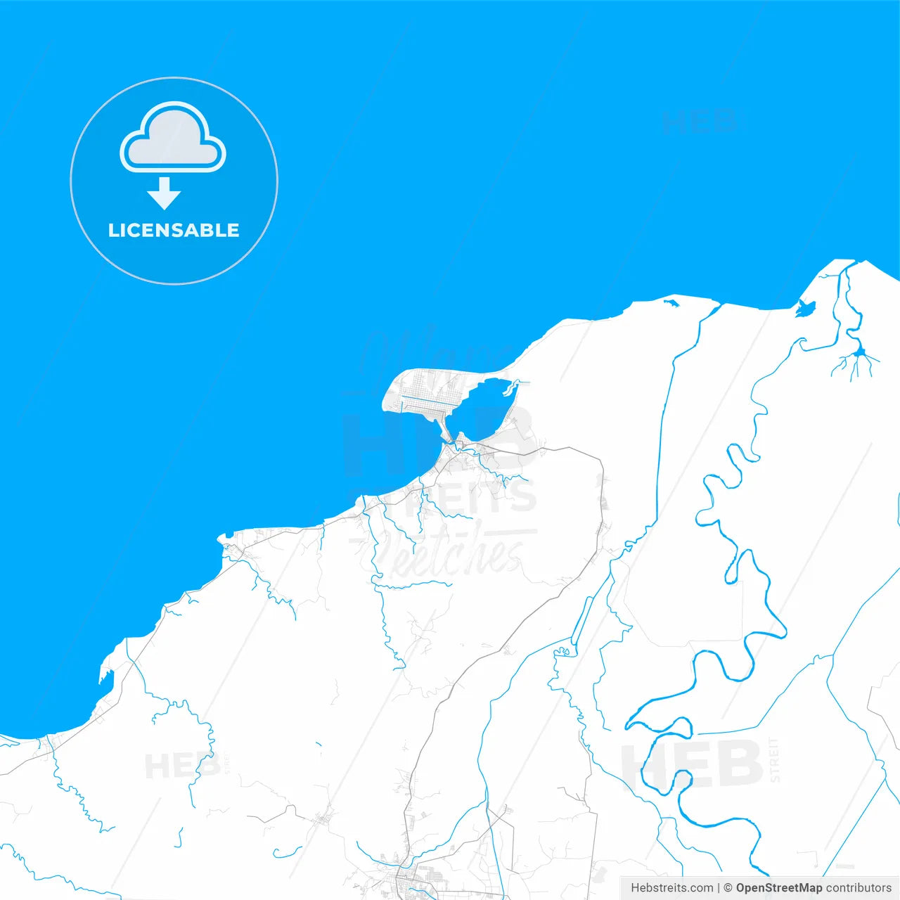 Rich detailed vector map of Puerto Cortés, Cortés, Honduras
