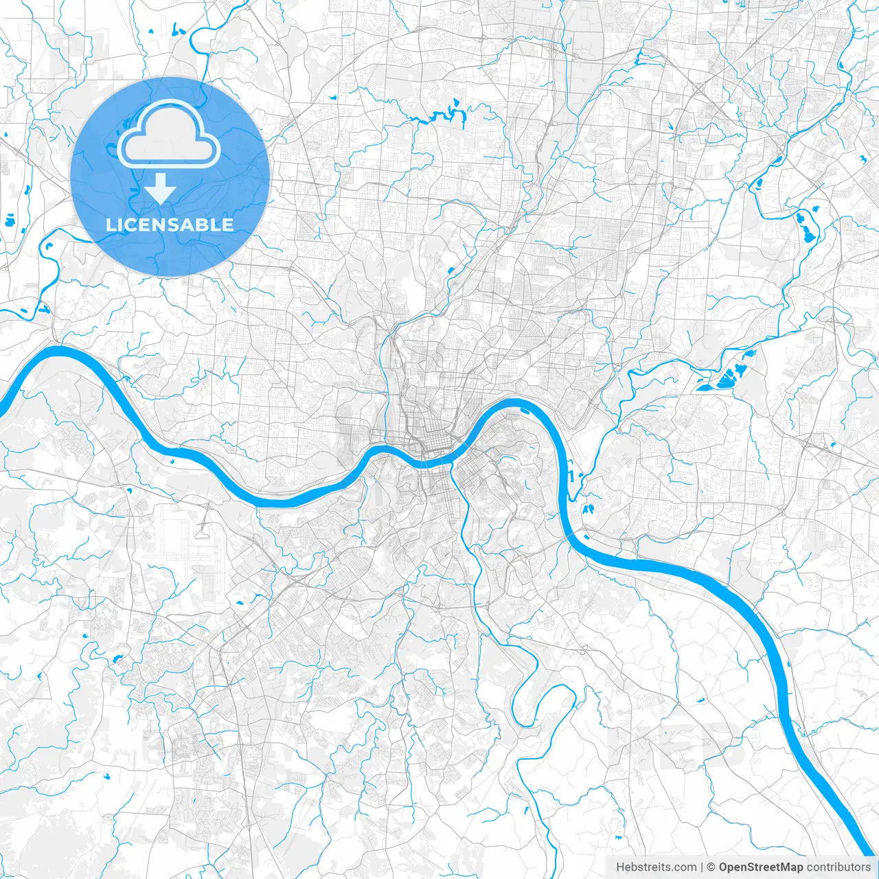Rich detailed vector map of Cincinnati, Ohio, U.S.A.