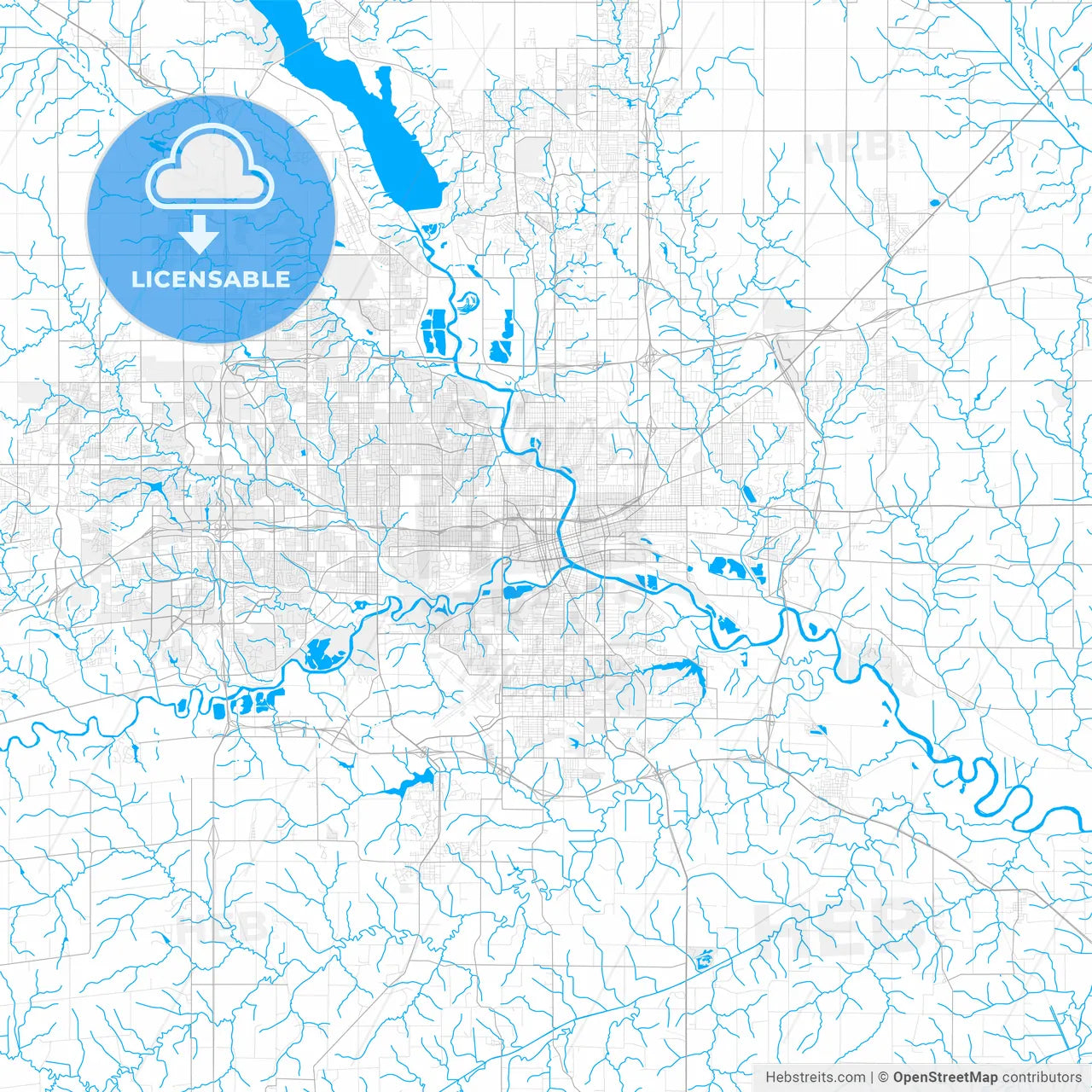 Rich detailed vector map of Des Moines, Iowa, USA
