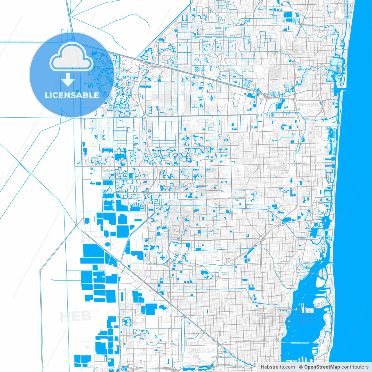 Rich detailed vector map of Miramar, Florida, USA